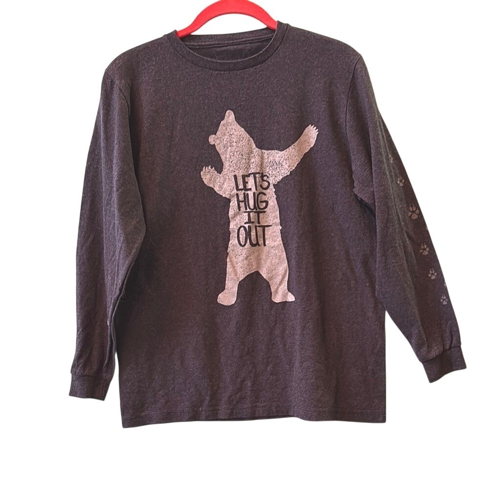Black/Gray Long Sleeve "Let's Hug it Out" Top with Bear Graphic Size XL‎